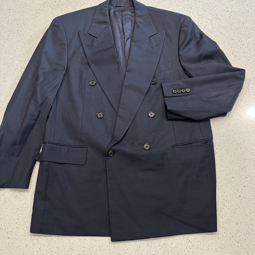 Loro Piana Hickey Freeman 42R Wool Italy Double Breasted Blue Check See Pics